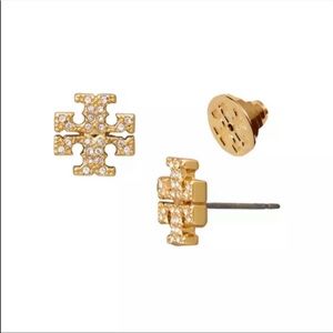 Tory Burch Goldtone Pavé Logo Stud Earrings
